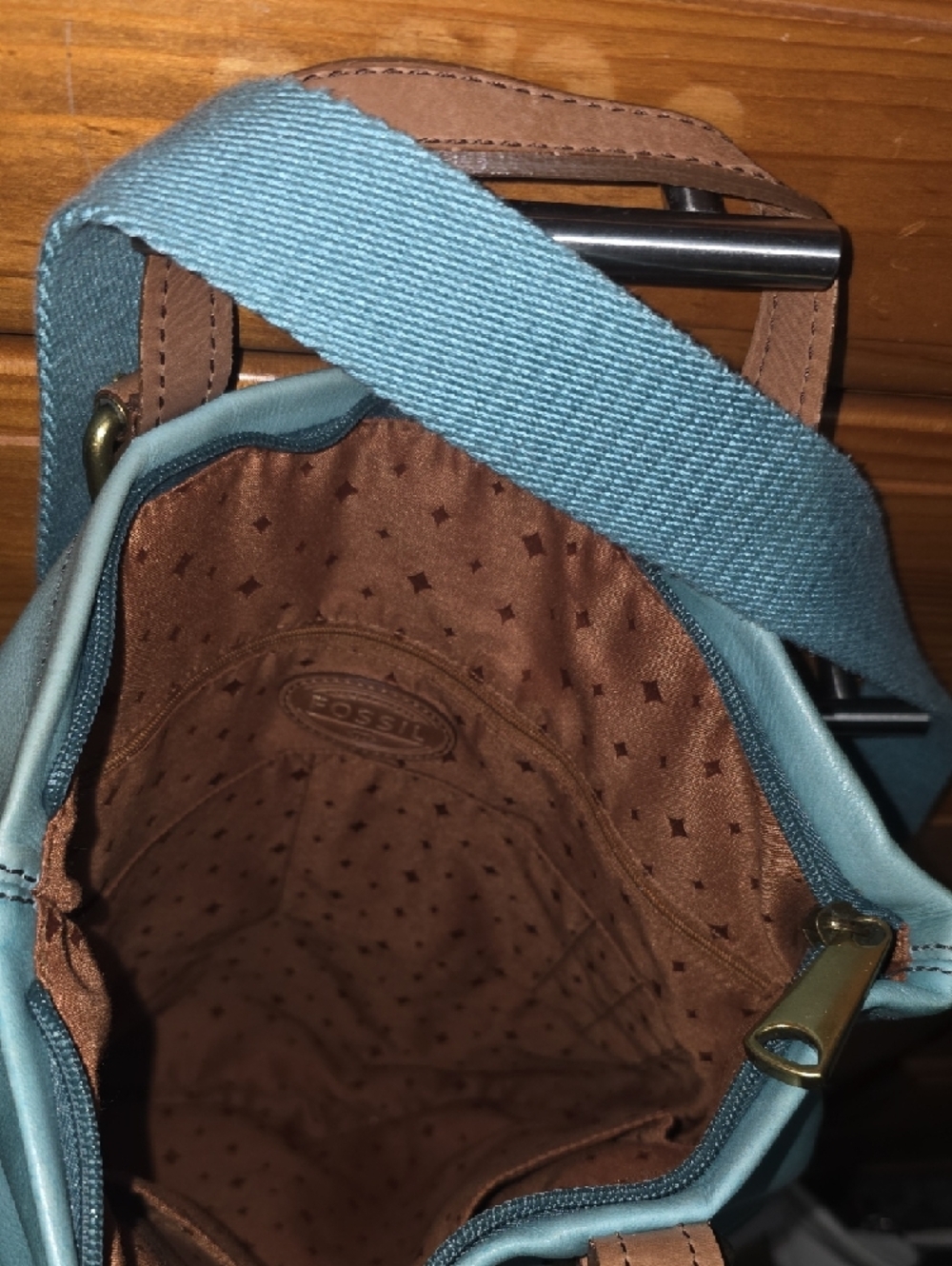 Fossil Turquoise Crossbody Bag with Dual Front Zippers - Picture 2 of 5